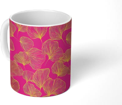 Mok - Koffiemok - Bladeren - Nerven - Grafisch - Roze - Mokken - 350 ML - Beker - Koffiemokken - Theemok