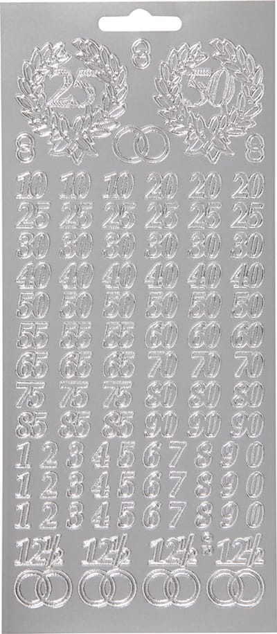 Stickers, jubileum, vel 10x23 cm, zilver, 1 vel