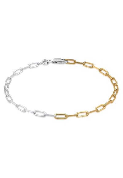 Elli - Armband - Dames Schakel Ketting Ovaal Grof Basis Verstelbaar Bi-Kleur in 925 Sterling Zilver Verguld - Dames
