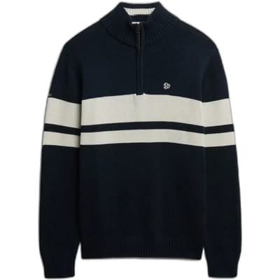 Superdry Katoenen Gestreepte Trui Met Halve Rits Blauw Grootte: XL