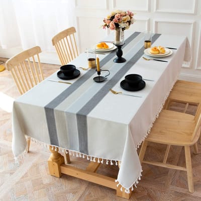 Zwart-grijze tafelkleden stof gestreepte tafelkleden met gestreepte kwastjes keukentafeldecoratie 110cm x 110cm gray