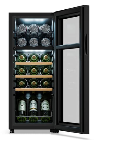 Klarstein Wijnkoeler Energiezuinige Wijnkoelkast voor 18 Flessen, Vrijstaand met 2 Koelzones - Praktische Drankkoelkast & voor Optimaal Gekoelde Dranken - 50L 48 cm - 2 Zones Touch UV-Bescherming Houten Schappen - Wijnklimaatkast