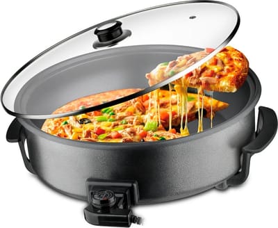 Babij Cooking PPZ42 Pizzapan - Grillpan - multifunctionele elektrische - Hapjespan - Kippiepan - Snackpan - 42 cm XXl - Anti-aanbaklaag