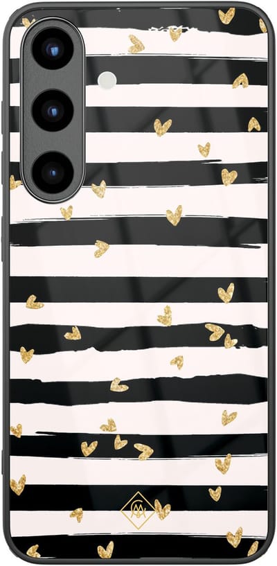 Casimoda® hoesje - Geschikt voor Samsung Galaxy S25 - Hart Streepjes - Luxe Hard Case Zwart - Backcover telefoonhoesje - Zwart