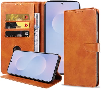 Geschikt voor Samsung Galaxy S25 Edge Telefoonhoesje Kunstleer met Magnetisch lipje en Pasjeshouder Book Case met Klepje - Walletcase with Cardslot - Bruin - Smartphonica geschikt voor Samsung Galaxy S25 Edge