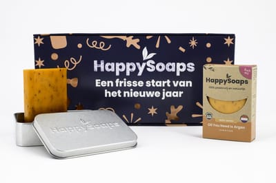 HappySoaps Nieuwjaarscadeau Giftbox – Body Wash Bar + Reisblikje – Plasticvrij