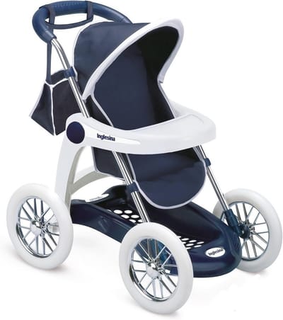 Opvouwbare blauwe kinderwagen voor poppen tot 42 cm
