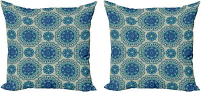 ABAKUHAUS Mandala Decoratieve Kussenhoes, Set van 2, Bloemenornamenten, Modern Accent, Dubbelzijdige Digitale Print, 50x50 cm, Multicolor