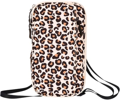 longziming -RFID-Blokkerende Reis Paspoort Portemonnee – Familie Reisdocumenthouder met 4 Paspoortvakken & 11 Kaartsleuven – PU Leer – Met Polsband & Schouderriem – Luipaardprint – 23×13×3 cm – 1 Stuk