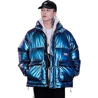 Katoenen jas met grote zak voor heren Winter Nieuwe herenjas Trendy merk Losse bedrukte katoenen jas heren XL blue