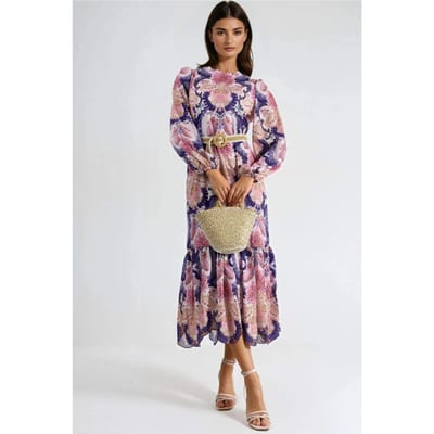 Gestrikte Paisley Patroon Midi Jurk