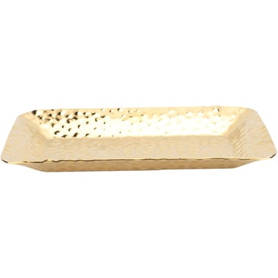 Goud Gehamerd Rechthoekig Serveerblad Roestvrij Staal Decoratieve Schaal Voorgerechtenblad voor Eten L(for 6.5-9kg) beige