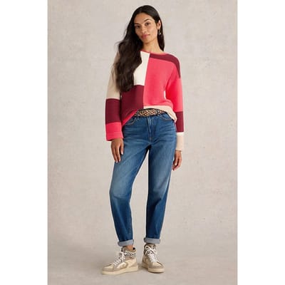 White Stuff Jana Colourblock Jumper Plum Multi Maat: 12 | Gebreide Truien Outlet | Dames | Blauw