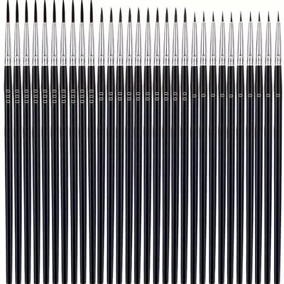 Zwart verfkwasten set penselen voor hobbyisten en kunstenaars – 30 stuks fijne detail penselen met ronde punt maat 0 00 000 voor precisie schilderen en miniaturen