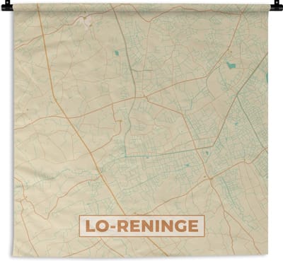 Wandkleed - Wanddoek - Stadskaart - Plattegrond - Kaart - Vintage - Lo-Reninge - 180x180 cm - Wandtapijt