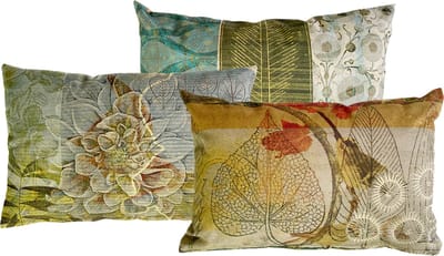 NIN-NIT - Nature Art kussenset -3 kussens - sierkussens met natuurprint - bloemen - bladeren - velvet - bruin - oranje - geel - blauw - groen - beige - wit - oker - rood - multicolor - 40x60 cm