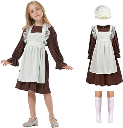 Victoriaanse Meisjes Kostuum met Mop Cap en Witte Sokken, Middeleeuwse Jurk voor Halloween en Wereld Boek Dag, Perfect voor Cosplay en Themafeesten