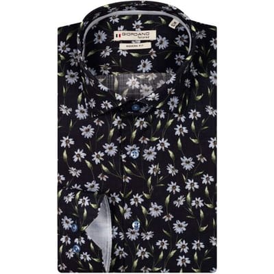 Giordano Overhemd Maggiore Semi Cutaway Collar Linnen Look Allover Flowers Navy-Multi / male