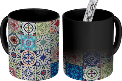 Magische Mok - Foto op Warmte Mokken - Koffiemok - Bloemen - Patronen - Groen - Blauw - Magic Mok - Beker - 350 ML - Theemok
