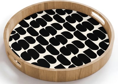 Dienblad rond 40x40 cm - Schootdienblad hout - Modern - Patroon - Zwart - Borrelplank rechthoek - Plateau houten dienbladen