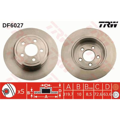 Remschijf TRW DF6027 achter, volledig, 1 Stuk
