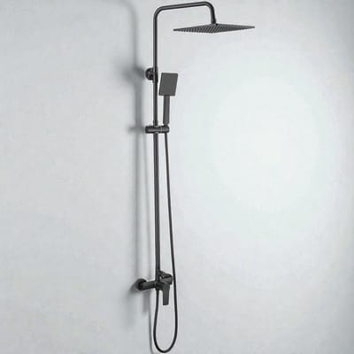 Lonheo max Douchesysteem - Zwart Doucheset - Regendoucheset - Hoogte Verstelbaar 93-130 cm - met Mechanische Mengkraan - Vierkant Design - Waterbesparend - Zwart