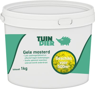 Gele mosterd groenbemester | TUIN-DIER® | Gele mosterd zaden | 3 jaar kiemkracht door handige bewaaremmer | 1 kilogram | 1.000 gram