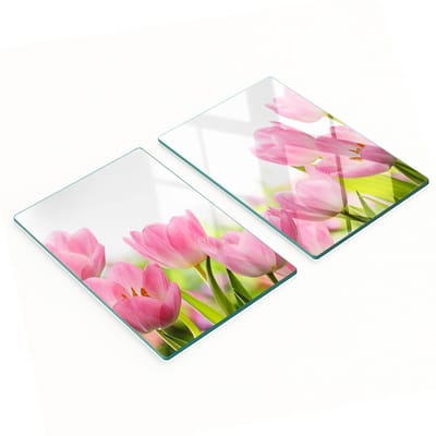 Glazen serveerplanken met roze tulpenmotief, 2x40x52 cm