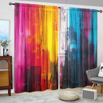 2 stuks Gordijn met Graffiti Kunst Print voor Huisdecoratie - Met Stangzak Window Treatment voor Slaapkamer, Kantoor, Keuken, Woonkamer en Studeerkamer 52.5cmX116cmX2pcs yellow