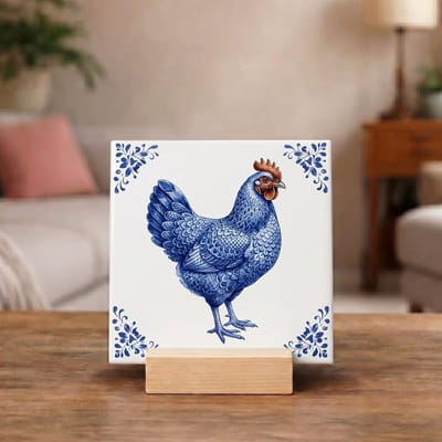 Delftsblauw Tegeltje 11x11 Kip – Landelijke Wanddecoratie en Origineel Cadeau