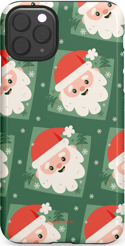 Casetastic hoesje geschikt voor Apple iPhone 11 Pro Max - Dubbellaagse bescherming - Kerstmannen in het bos - Fashion Case - Donkergroen Wit Terracotta Crème