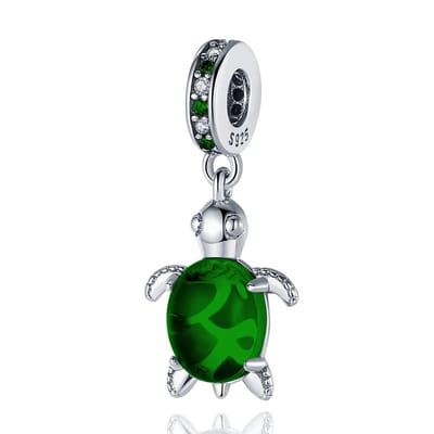 Zilveren Bedel Schildpad met Groen Zirkonia - Bedelarmband -RomyStones