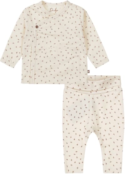 Dirkje - Basic Collection - BIO COTTON - Broek Offwhite met figuurtjes - Overslag shirt Offwhite met figuurtjes - Maat 50