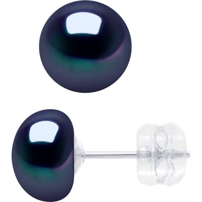 Oorbellen Wit Goud - Echte Gecultiveerde Zoetwater Parel Knop 8-9 mm