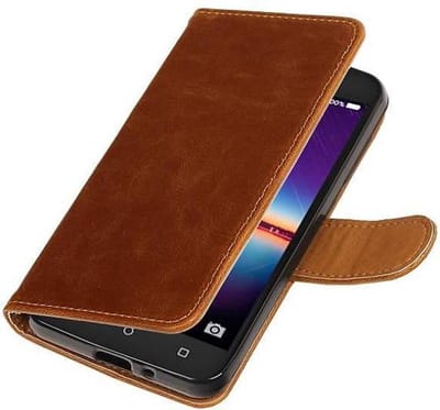 Zakelijke Book Case Telefoonhoesje Geschikt voor de Huawei Y3 II - Portemonnee Hoesje - Pasjeshouder Wallet Case - Bruin