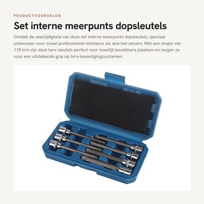 Dailygoods- Dopsleutels 7-delig - Interne Torx - 3/8 inch Aandrijving - 110 mm Lengte - Chroom-vanadium-staal - Inclusief Opberghoes - Torx-sleutels