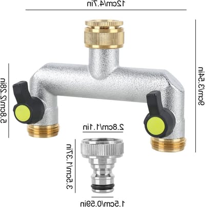 2-way waterverdeler voor tuin, 3/4 inch slangadapter, dubbele waterverbinding met kogelklep voor het regelen en afsluiten van de waterstroom