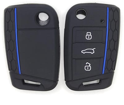 Dailygoody - Siliconen Afstandsbediening Sleutel Hoesje - Bescherming - Zwart met Blauwe Lijn - Geschikt voor Volkswagen - 3 knoppen - Ideaal voor VW