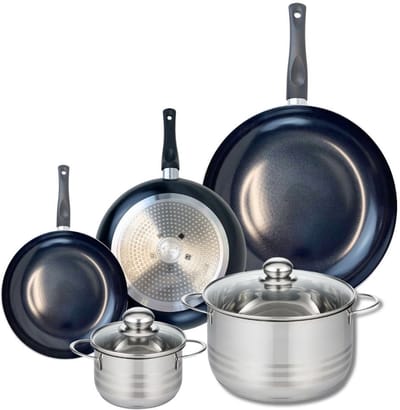 Set van 3 Kookpannen 20, 24 en 32 cm en 2 braadpannen 14 en 24 cm Elo Prima Glanzend