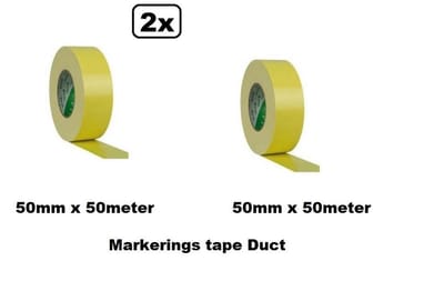 2x Markeringstape Duct Cloth Gaffer 50mm x 50m geel - vloer muur tape corona plak markering covid 19 Nichiban Gaffa