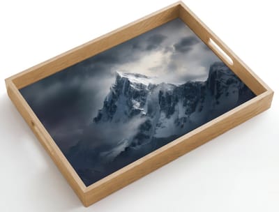 Dienblad hout 50x35 cm - Schootdienblad - Sneeuw - Berg - Wolken - Borrelplank rechthoek - Plateau dienbladen