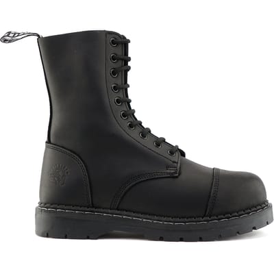 Grinders Unisex Zwarte Leren Stalen Neus Veterlaarzen - Stag ACS