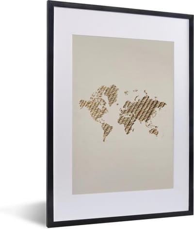 Poster in lijst - Fotolijst 30x40 cm - Posters - Wereldkaart - Touw - Design - Posterlijst zwart - Decoratie - Wanddecoratie woonkamer - Muurdecoratie slaapkamer