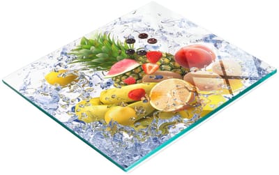 Multifunctionele decoratieve snijplank van gehard hout voor in de keuken, met fruit- en watermotief, 60x52 cm