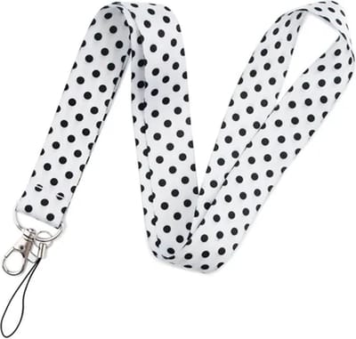 Travel Cords Keycord Polka Dots Wit-Zwart – Lanyard met Telefoonkoord – Sleutelkoord – 90 cm - Stippen