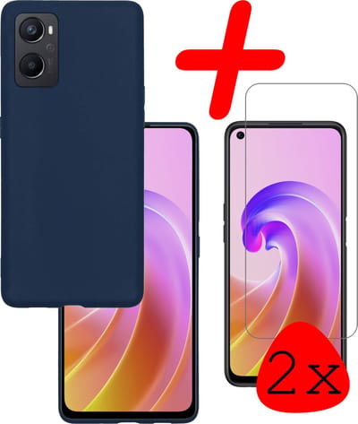 Hoesje Met 2x Screenprotector - Geschikt voor OPPO A76 - Sterk & Shockproof - Back Cover - Siliconen Case - Telefoon Hoes - Donkerblauw