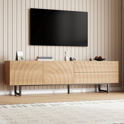Wishdor - Tv-Meubel - 3D Golvende Houtstructuur - Greeploos - Scandinavisch - Voor Woonkamer - Spaanplaat - Naturel - 180 X 38 X 51,5 Cm