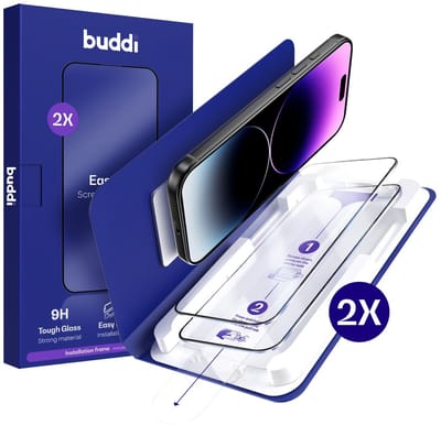 2-Pack Screenprotector Geschikt voor iPhone 14 Pro Max - Buddi Easy Fit Tempered Glass met Installatietray - 9H+ Gehard Glas - Case Friendly Glasplaatje - Eenvoudige montage