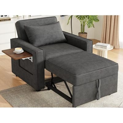 ModernLuxe Multifunctionele opklapbare bank - met USB-oplaadpoorten - met telefoonhouder - Ribfluweel stof - Grijs