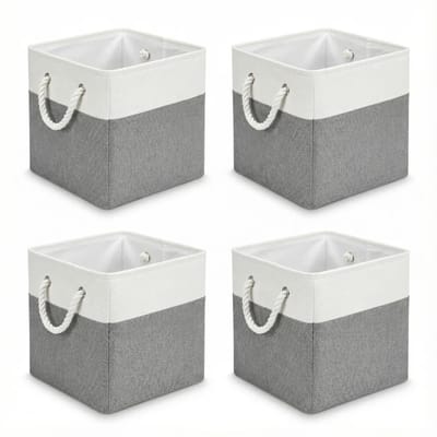 Somstyle Opbergmand Set - 4 Stuks - Opbergbox - 32 x 32 x 32 CM - Opbergdoos - Kast Organizer - Grijs / Wit